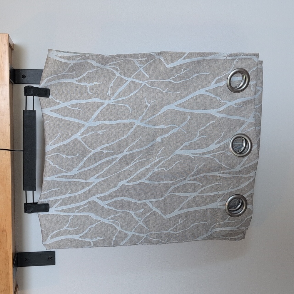 Elegant Beige Branch Patterned Curtain Set Of 2 Panels Light Filtering